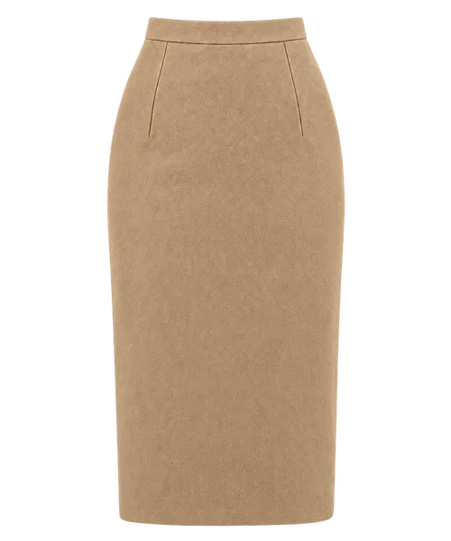 Camel wool flannel midi skirt